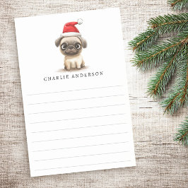 Bloco De Notas Adorável pug com chapéu de Papai Noel nome em linh