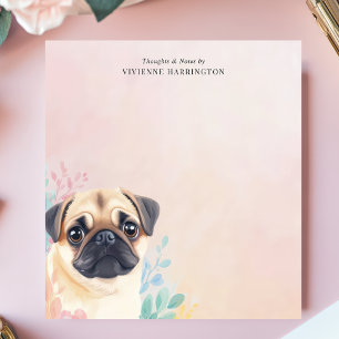 Bloco De Notas Adorável Pug e Aquarela Pastel Personalizada