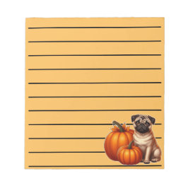 Bloco De Notas Adorável Pug Sentado ao Lado de Abóboras e Folhas