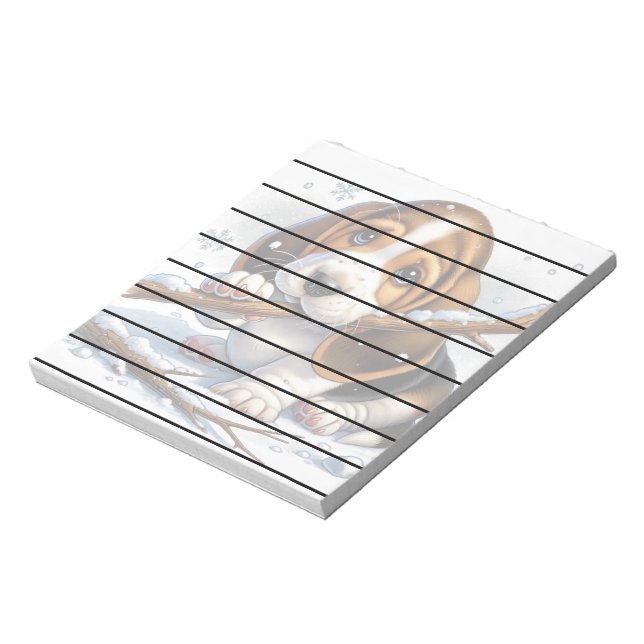 Bloco De Notas Adorável Puppy segurando um punho de neve (Invertido)