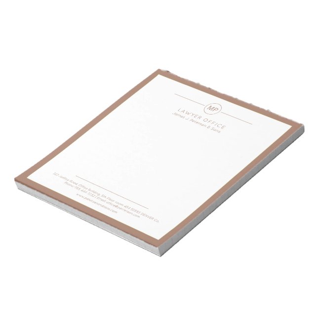 Bloco De Notas Advogado com monograma marrom e branco de escritór (Invertido)