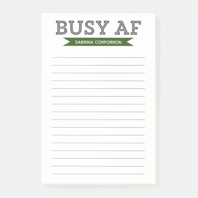 Bloco De Notas AF Ocupado | Tipografia Moderna Trendy | Verde (Frente)
