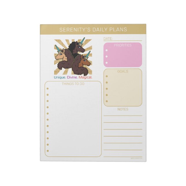 Bloco De Notas Afro Unicorn Trio: Unique, Divine, and Magical (Invertido)