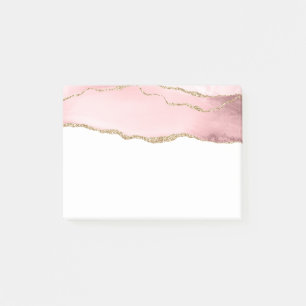 Bloco De Notas Agate cor-de-rosa com fita Dourada elegante