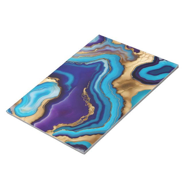 Bloco De Notas Agate Marble Modern design com azul Dourado roxo (Inclinado)