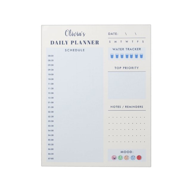 Bloco De Notas Agenda Diária Personalizada Simples Moderna Azul  (Invertido)