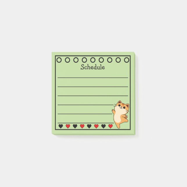 Bloco De Notas Agenda do Gato Laranja Gengibre Verde (Frente)