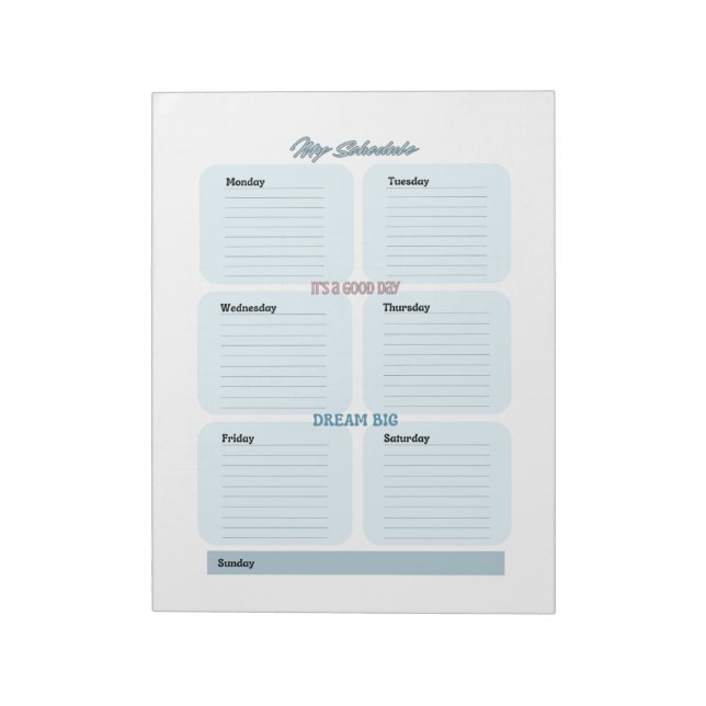 Bloco De Notas Agenda Semanal do Planejador Azul (Invertido)