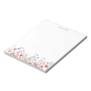 Bloco De Notas Água colorida floral personalizada de flores silve