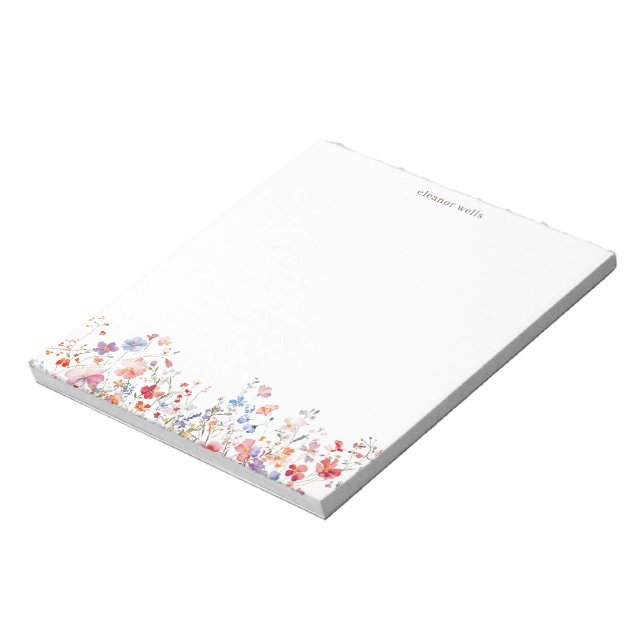 Bloco De Notas Água colorida floral personalizada de flores silve (Invertido)