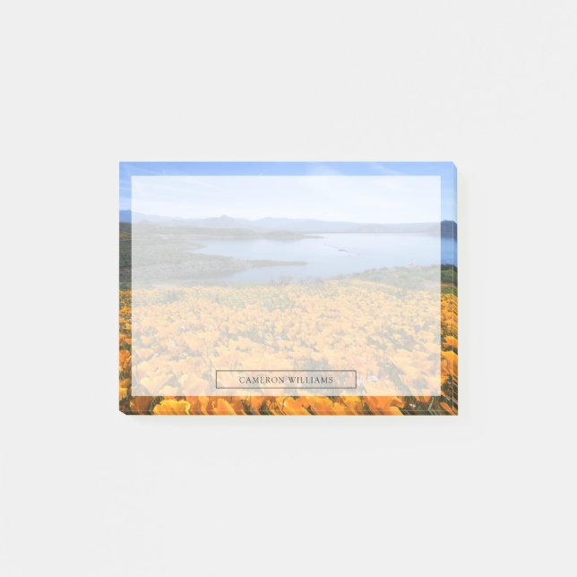 Bloco De Notas Água | Lago California Com Poppies Ouros (Frente)
