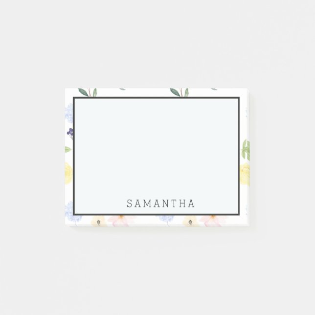 Bloco De Notas Aguarela amarela cor-de-rosa floral (Frente)