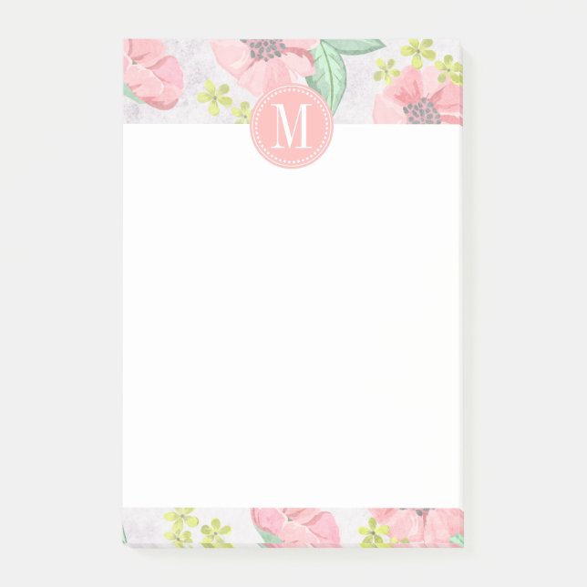 Bloco De Notas Aguarela cor-de-rosa floral retro personalizada (Frente)