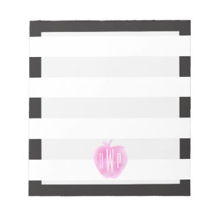 Bloco De Notas Aguarela cor-de-rosa Monogrammed Apple + Listras