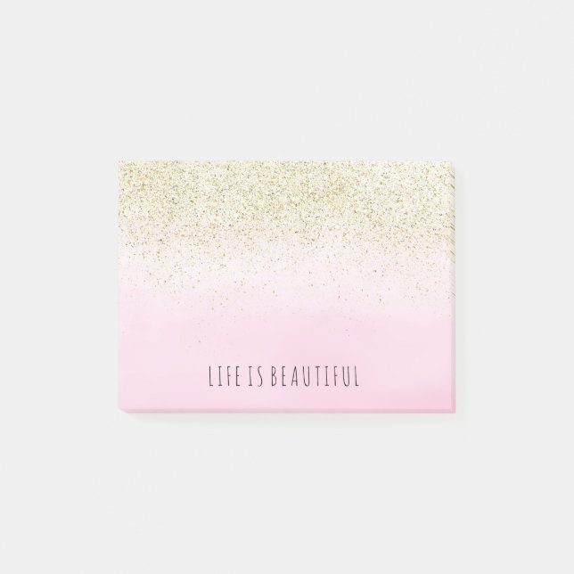 Bloco De Notas Aguarela Dourado do rosa do brilho do falso (Frente)