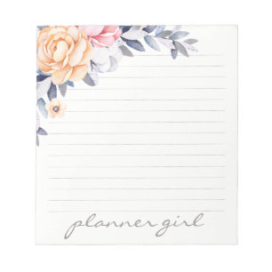 Bloco De Notas Aguarela floral da menina do planejador
