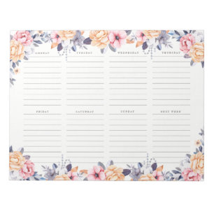 Bloco De Notas Aguarela floral da menina semanal do planejador