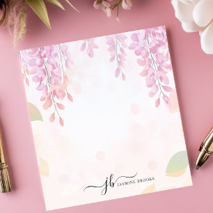 Bloco De Notas Aguarela Floral Personalizada de Wisteria Suave