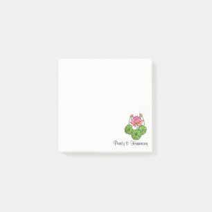 Bloco De Notas Aguarela Lotus cor-de-rosa com botões & folhas