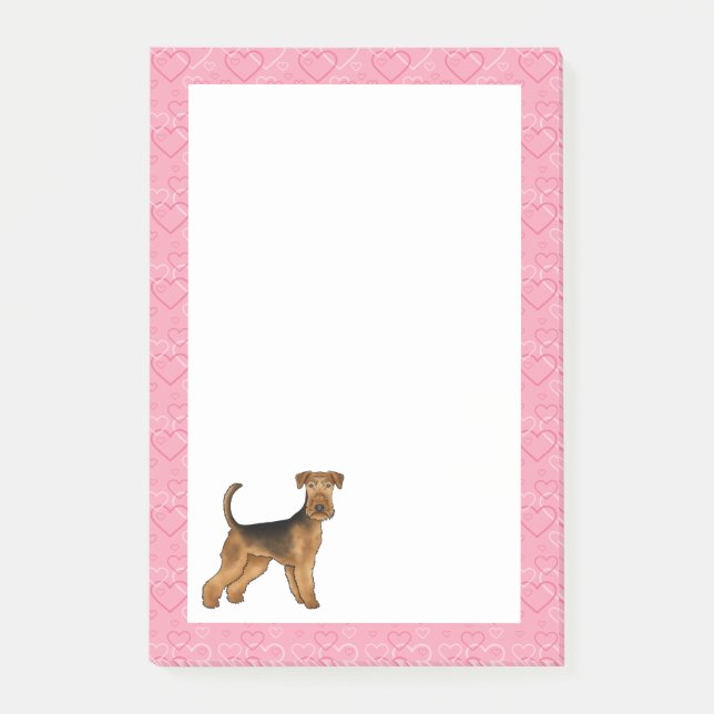 Bloco De Notas Airedale Bingley Terrier Cachorro Padrão Coração R (Frente)
