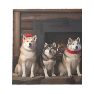 Bloco De Notas Akita ao lado da Lareira Natal