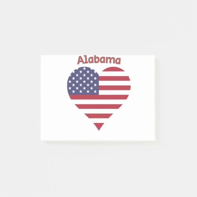 Bloco De Notas Alabama American Flag Heart (Frente)