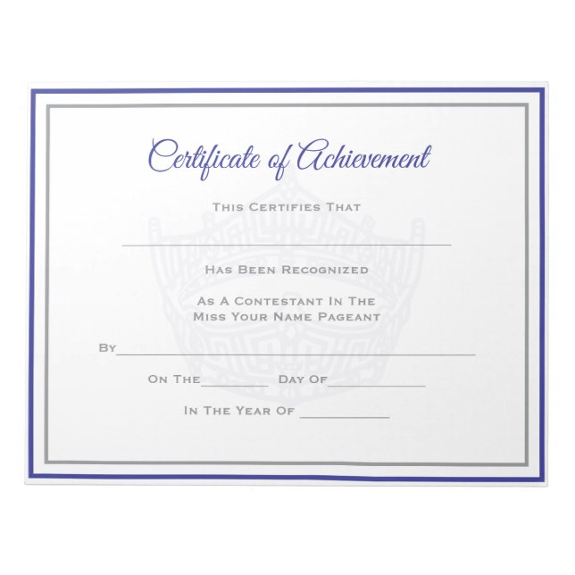 Bloco De Notas Alcance do Certificado Coroa Americano Pageant (Frente)