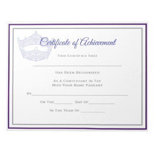 Bloco De Notas Alcance do Certificado Coroa Americano Pageant
