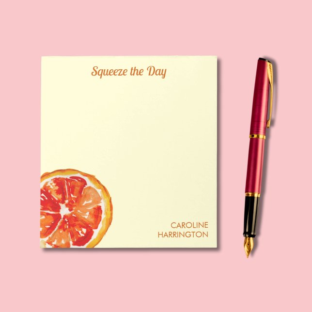 Bloco De Notas Alegre Cítrico Personalizado Aproveite o Dia (Illustrated with my own hand-painted citrus slice, this pad reminds you to "Squeeze the Day"!
)