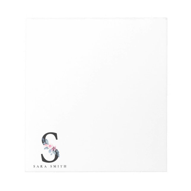 BLOCO DE NOTAS ALFABETES FLORAIS AZUIS SUAVES LETRA S (Frente)