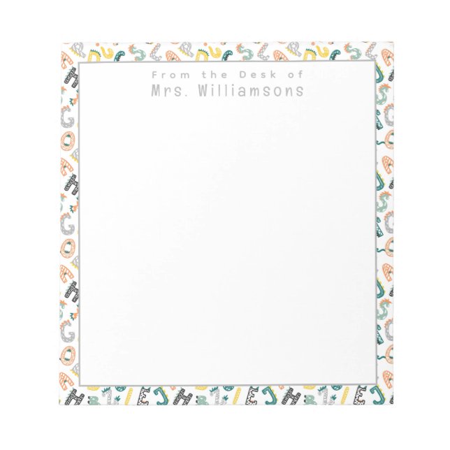 Bloco De Notas Alfabeto Dinossauro Bonito - Da Mesa do Professor (Frente)