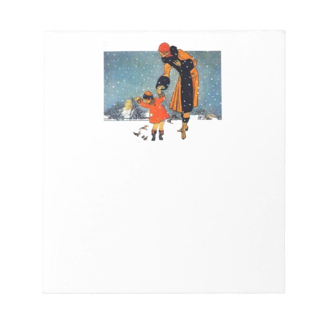 Bloco De Notas Alimentando Pássaros na Neve (Frente)