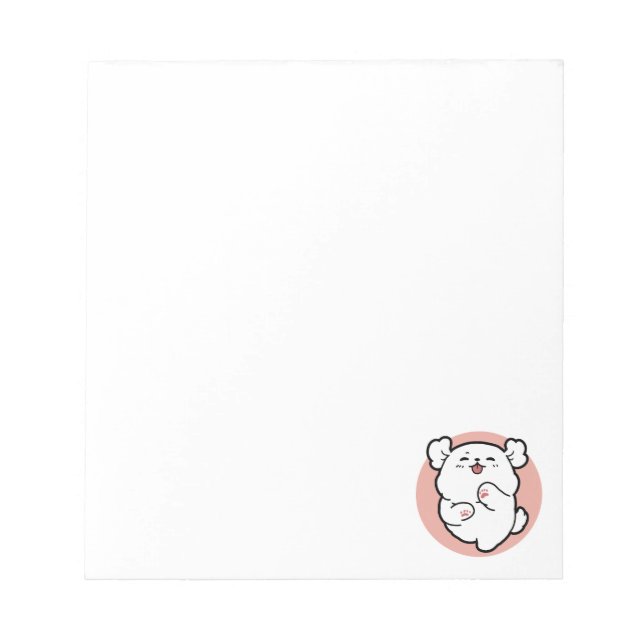 Bloco De Notas Alô! - Design de Cartoon Feliz de Cachorro Branco (Frente)