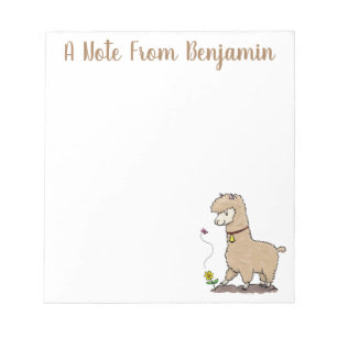 Bloco De Notas Alpaca feliz e giro com cartoon de borboleta