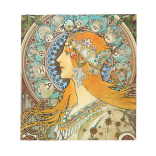 Bloco De Notas Alphonse Mucha Art Nouveau Zodiac