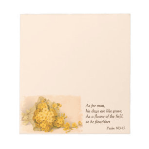 Bloco de notas amarelo do cristão das flores do