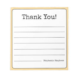 Bloco De Notas Amarelo Dourado Retro Obrigado Seu Nome Lined