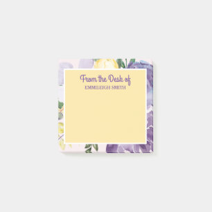 Bloco De Notas Amarelo roxo Floral da Mesa do