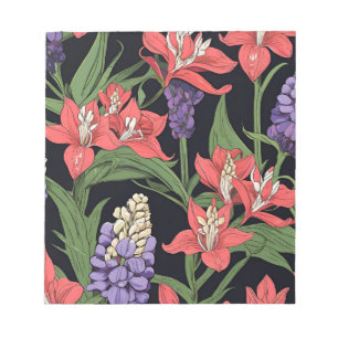 Bloco De Notas Amaryllis e Lupines Design Floral