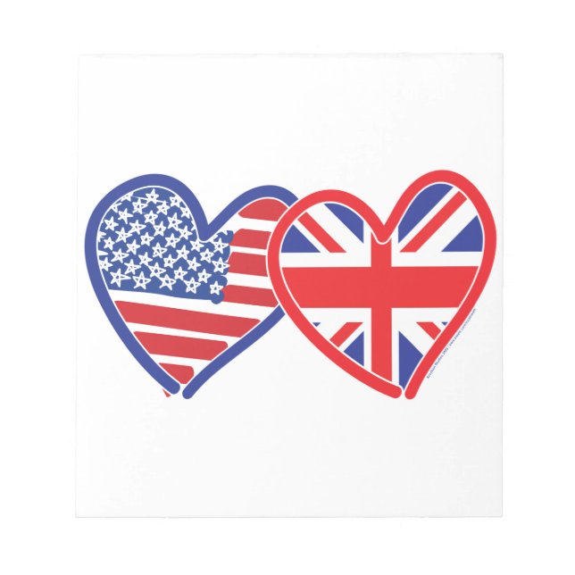 Bloco De Notas American Flag Union Jack Flag Hearts (Frente)