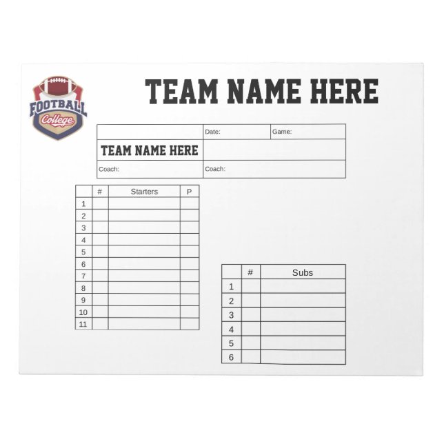 Bloco De Notas American Football Lineup Cards (Frente)