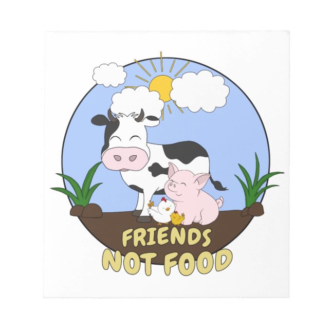 Bloco De Notas Amigos sem Comida - Vaca, Suíno e Frango Cuta (Frente)