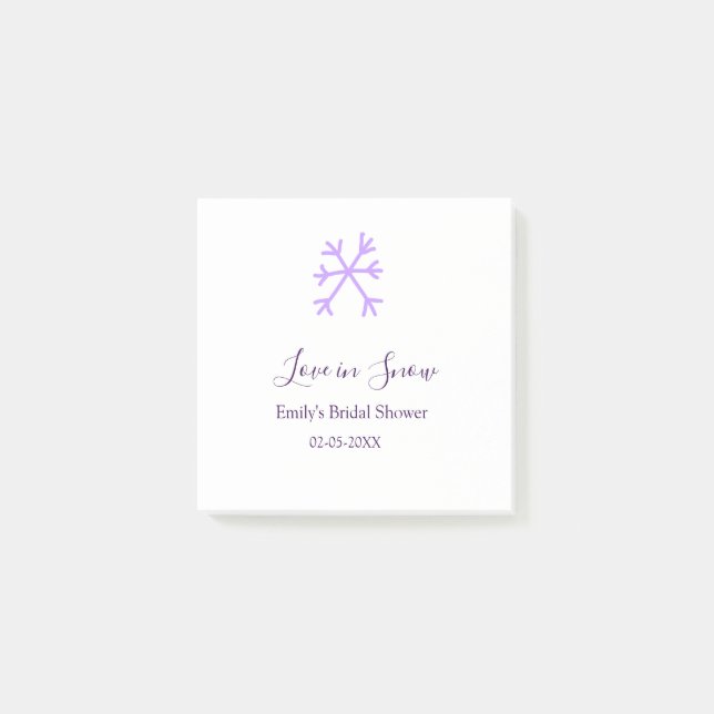Bloco De Notas Amor na neve chuveiro de noiva roxo flocos de neve (Frente)