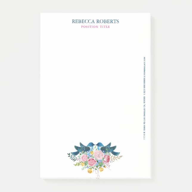 Bloco De Notas Amor pássaros flores buquê (Frente)