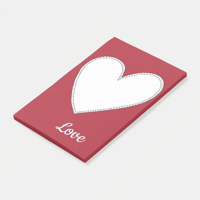 Bloco De Notas Amor Vermelho Sólido com Coração Branco (Inclinado)