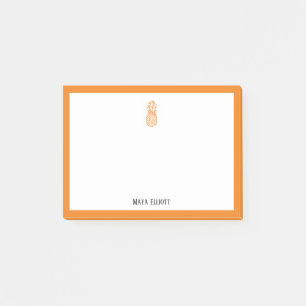 Bloco De Notas Ananás Laranja e Borda em Branco com Nome
