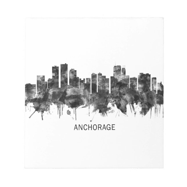 Bloco De Notas Anchorage Alaska skyline BW (Frente)