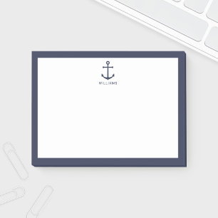 Bloco De Notas Âncora azul do Marinho náutico com nome personal