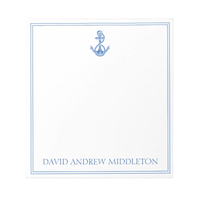 Bloco De Notas Âncora Azul e Branco Personalizada Costeira Preppy (Frente)