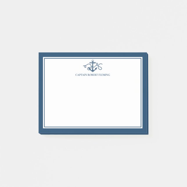 Bloco De Notas Âncora Náutica Azul Marinho Personalizada (Frente)
